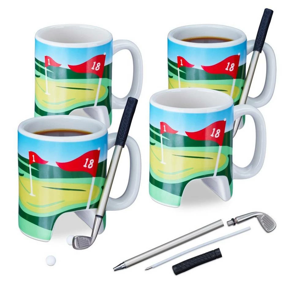 relaxdays Tasse »4 x Golftasse mit Schläger«, Keramik 1 relaxdays Tasse »4 x Golftasse mit Schläger«, Keramik