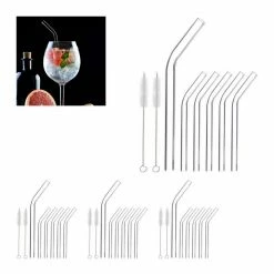 relaxdays Trinkhalme »24 x Strohhalme Glas gebogen 15 cm«