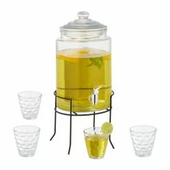 relaxdays Getränkespender Getränkespender Set mit 4 Trinkgläsern