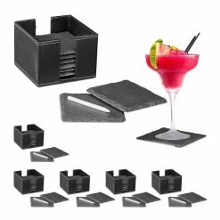 relaxdays Getränkeuntersetzer »48 x Schiefer Untersetzer«