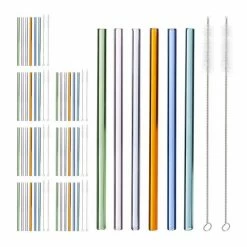 relaxdays Trinkhalme »48 x Strohhalme Glas bunt 23 cm«