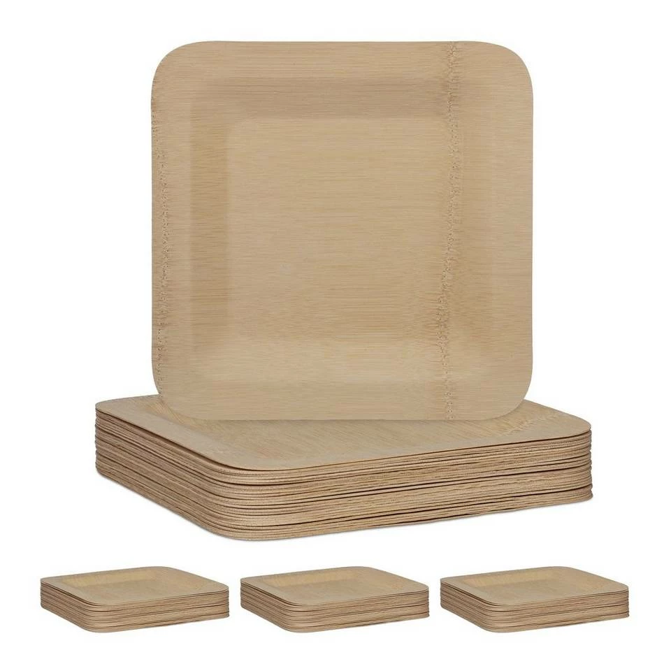 relaxdays Einwegteller »100 x Bambus Teller eckig 23 cm« 1 relaxdays Einwegteller »100 x Bambus Teller eckig 23 cm«