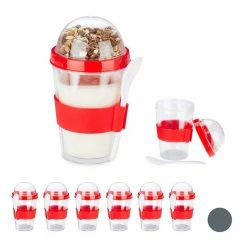 relaxdays Müslibox »8x Müslibecher rot«, Kunststoff