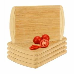 relaxdays Schneidebrett »5 x Schneidebrett Bambus mit Saftrille«, Bambus