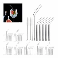 relaxdays Trinkhalme »48 x Strohhalme Glas gebogen 15 cm«