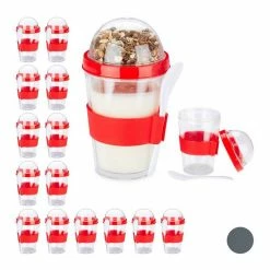 relaxdays Müslibox »16x Müslibecher rot«, Kunststoff