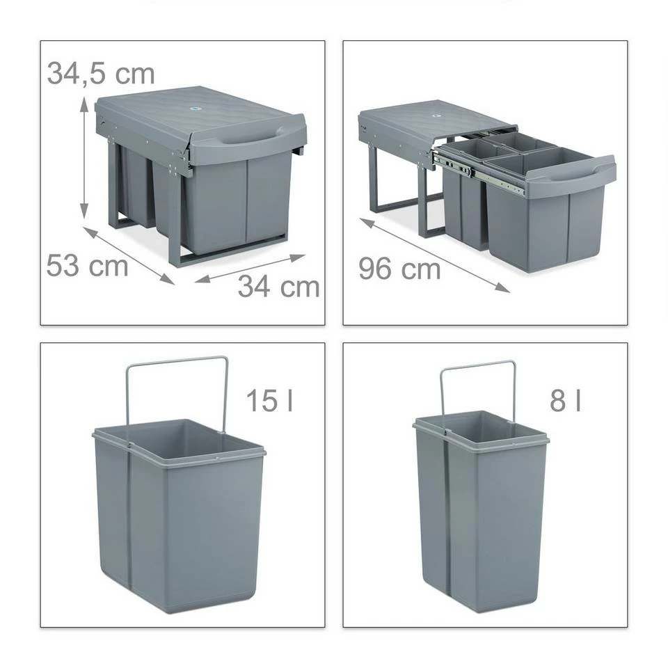 relaxdays Einbaumülleimer »Einbaumülleimer 3-fach grau« 4 relaxdays Einbaumülleimer »Einbaumülleimer 3-fach grau« – Bild 4