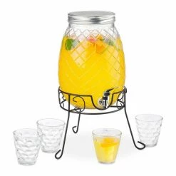 relaxdays Getränkespender Getränkespender Set mit Gläsern