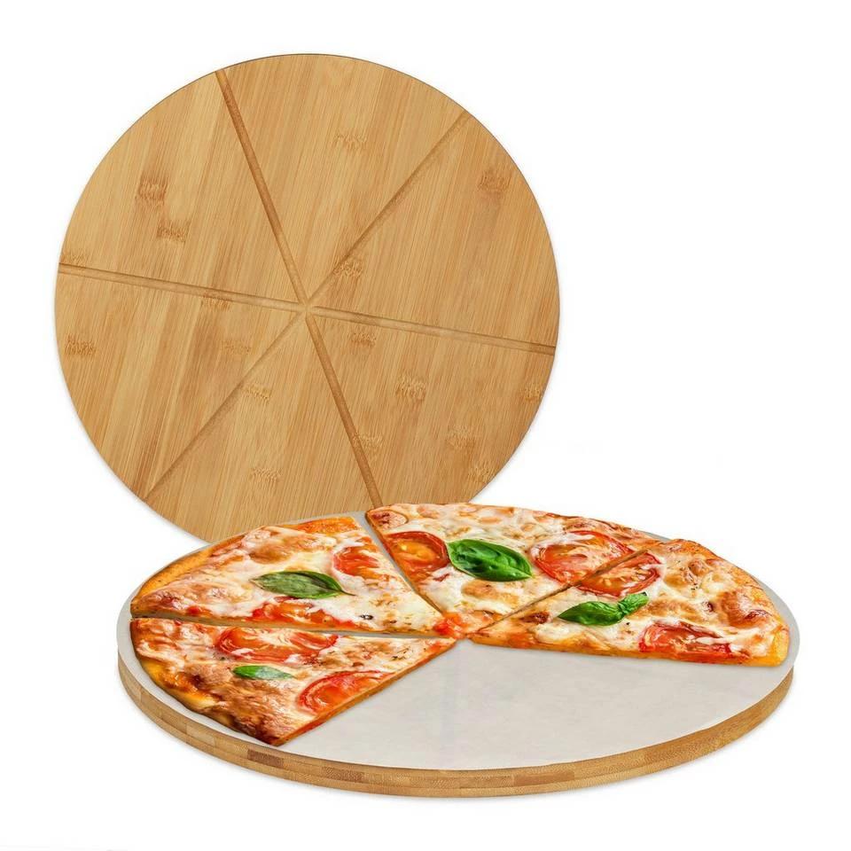 relaxdays Pizzaschneidebrett »Pizzabrett Bambus 2er Set mit Backpapier«, Bambus 1 relaxdays Pizzaschneidebrett »Pizzabrett Bambus 2er Set mit Backpapier«, Bambus