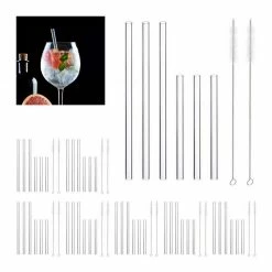 relaxdays Trinkhalme »48 x Strohhalme Glas gerade 15 & 23 cm«