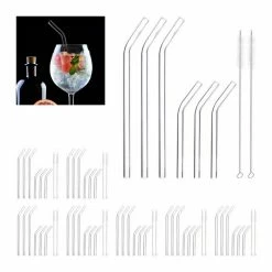 relaxdays Trinkhalme »48 x Strohhalme Glas gebogen 15 & 23 cm«