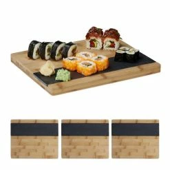 relaxdays Schneidebrett »4 x Schneidebrett aus Bambus«, Bambus