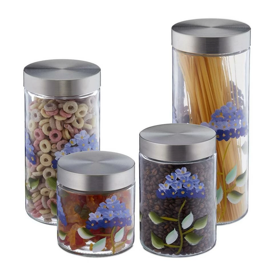 relaxdays Vorratsglas »4er Set Vorratsgläser Blumenmuster«, Glas 1 relaxdays Vorratsglas »4er Set Vorratsgläser Blumenmuster«, Glas