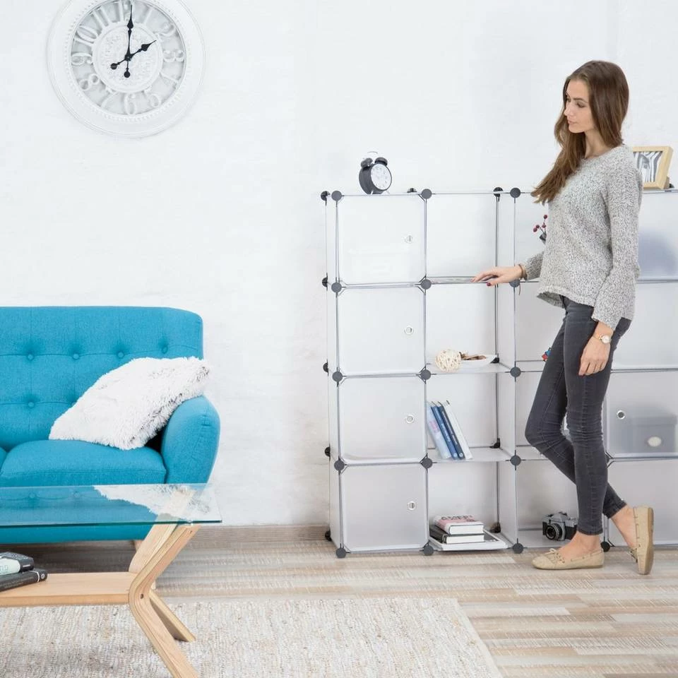 relaxdays Steckregal »Steckregal Kunststoff mit 16 Fächern«, Transparent Schwarz Transparent, Transparent Schwarz, Weiß 2 relaxdays Steckregal »Steckregal Kunststoff mit 16 Fächern«, Transparent Schwarz Transparent, Transparent Schwarz, Weiß – Bild 2