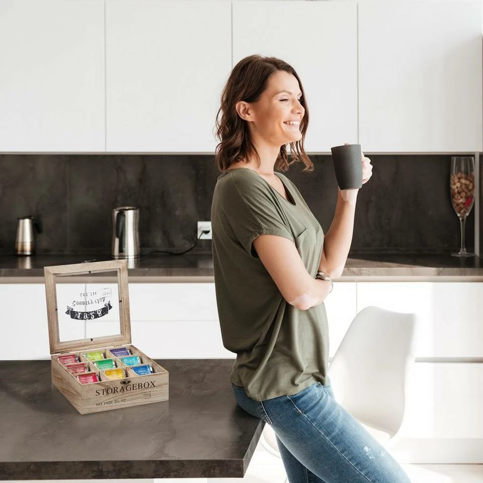 relaxdays Teebox »Teebox Holz 9 Fächer«, Holz 3 relaxdays Teebox »Teebox Holz 9 Fächer«, Holz – Bild 3