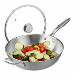 relaxdays Wok »Edelstahl Wok mit Glasdeckel«, Edelstahl