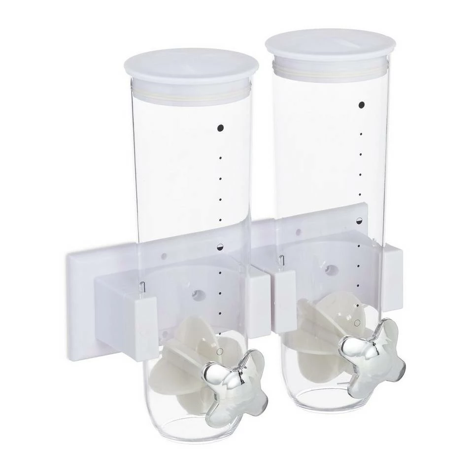 relaxdays Müslispender »Doppelter Müslispender Wandmontage«, Kunststoff, Weiß Schwarz Transparent Silber, Weiß Transparent Silber 10 relaxdays Müslispender »Doppelter Müslispender Wandmontage«, Kunststoff, Weiß Schwarz Transparent Silber, Weiß Transparent Silber – Bild 10