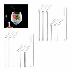 relaxdays Trinkhalme »12 x Strohhalme Glas gebogen 15 & 23 cm«