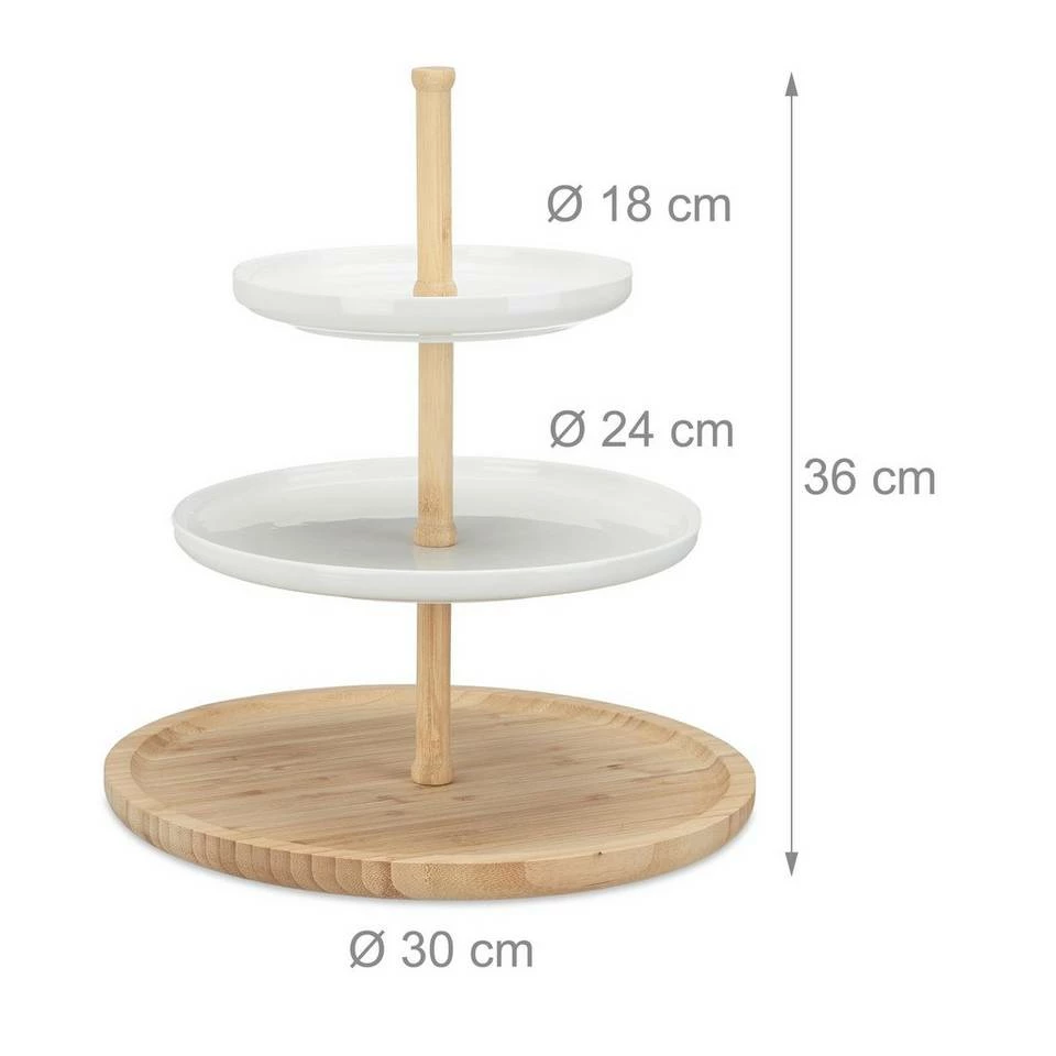 relaxdays Etagere »Etagere Bambus und Keramik«, Bambus, 3 Weiß Hellbraun, Hellbraun 4 relaxdays Etagere »Etagere Bambus und Keramik«, Bambus, 3 Weiß Hellbraun, Hellbraun – Bild 4