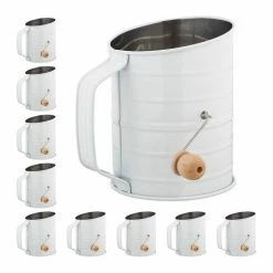 relaxdays Küchensieb »10 x Retro Mehlsieb mit Kurbel«, Edelstahl