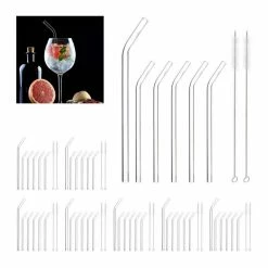 relaxdays Trinkhalme »48 x Strohhalme Glas gebogen 23 cm«