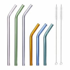 relaxdays Trinkhalme »6 x Strohhalm Glas gebogen bunt 15/23 cm«