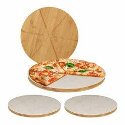 relaxdays Pizzateller »4 x Pizzabrett Bambus mit Backpapier«