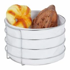 relaxdays Brotkorb »Brotkorb Metall mit Stoffeinsatz«, Edelstahl, Weiß Schwarz Silber, Grau Silber, Weiß Silber