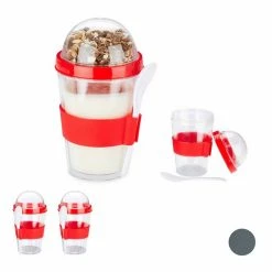 relaxdays Müslibox »4x Müslibecher rot«, Kunststoff