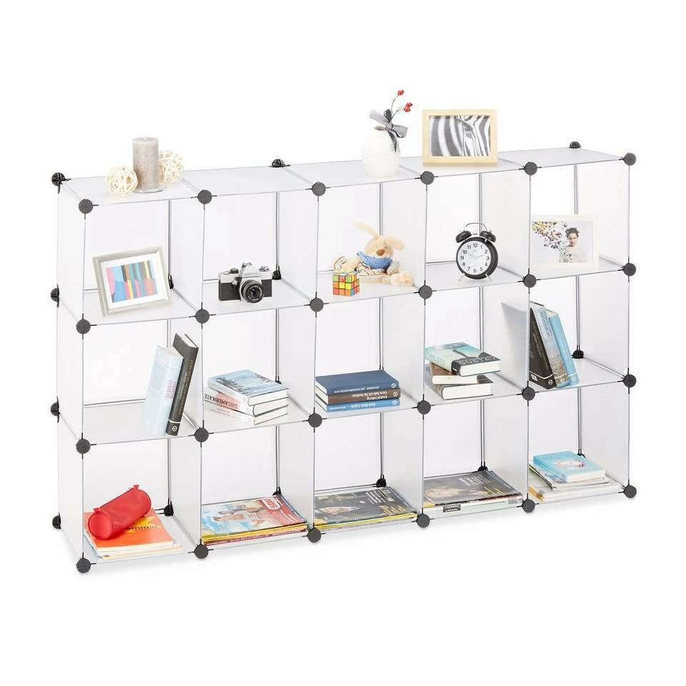 relaxdays Steckregal »Steckregal aus Kunststoff mit 15 Fächern«, Transparent Schwarz, Transparent Schwarz, Weiß 1 relaxdays Steckregal »Steckregal aus Kunststoff mit 15 Fächern«, Transparent Schwarz, Transparent Schwarz, Weiß