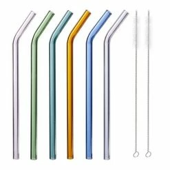 relaxdays Trinkhalme »6 x Strohhalm Glas gebogen bunt 23 cm«