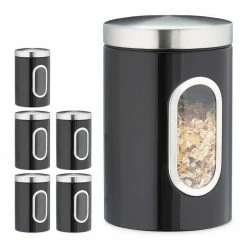 relaxdays Vorratsdose »6x Vorratsdose mit Sichtfenster schwarz«, Eisen