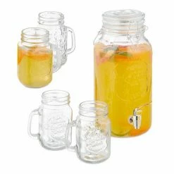 relaxdays Getränkespender Getränkespender Set mit 4 Gläsern