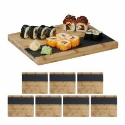 relaxdays Schneidebrett »8 x Schneidebrett aus Bambus«, Bambus