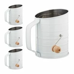 relaxdays Küchensieb »4 x Retro Mehlsieb mit Kurbel«, Edelstahl