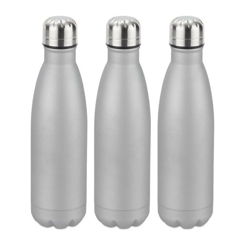 relaxdays Isolierflasche »3 x Trinkflasche Edelstahl silber« 1 relaxdays Isolierflasche »3 x Trinkflasche Edelstahl silber«
