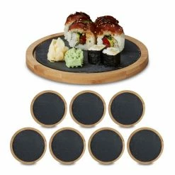 relaxdays Schneidebrett »8 x Schneidebrett rund«, Bambus