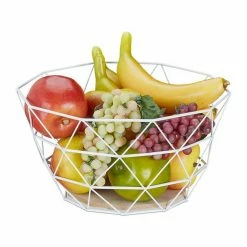 relaxdays Obstschale »Obstkorb Gitter Design«, Eisen, Weiß Schwarz Hellbraun, Weiß Hellbraun
