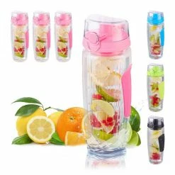 relaxdays Trinkflasche »4x Trinkflasche mit Obsteinsatz pink«