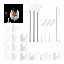 relaxdays Trinkhalme »96 x Strohhalme Glas gebogen 15 & 23 cm«