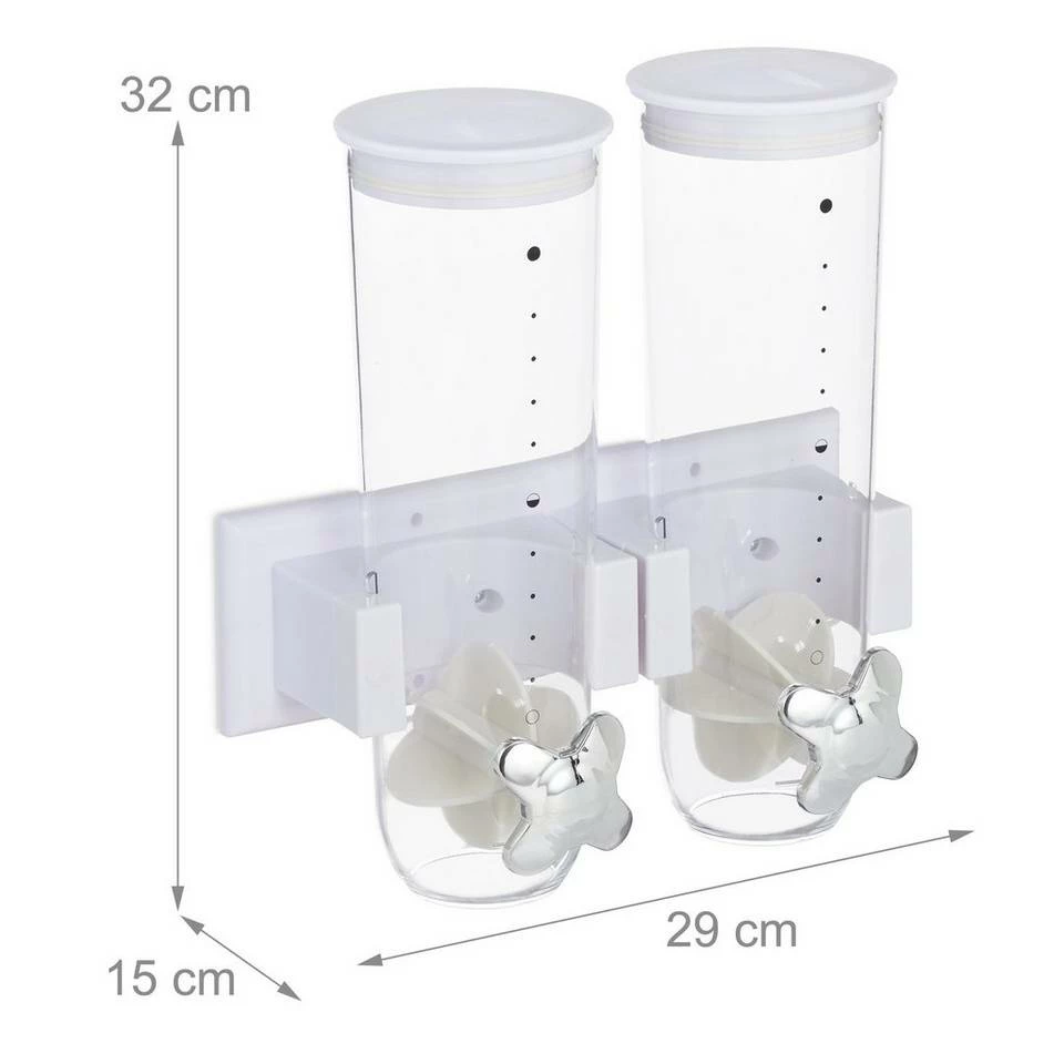 relaxdays Müslispender »Doppelter Müslispender Wandmontage«, Kunststoff, Weiß Schwarz Transparent Silber, Weiß Transparent Silber 4 relaxdays Müslispender »Doppelter Müslispender Wandmontage«, Kunststoff, Weiß Schwarz Transparent Silber, Weiß Transparent Silber – Bild 4
