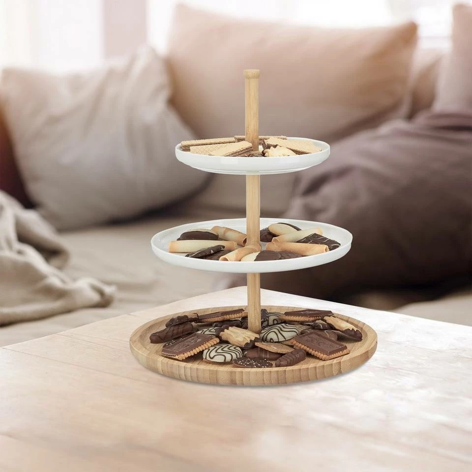 relaxdays Etagere »Etagere Bambus und Keramik«, Bambus, 3 Weiß Hellbraun, Hellbraun 5 relaxdays Etagere »Etagere Bambus und Keramik«, Bambus, 3 Weiß Hellbraun, Hellbraun – Bild 5