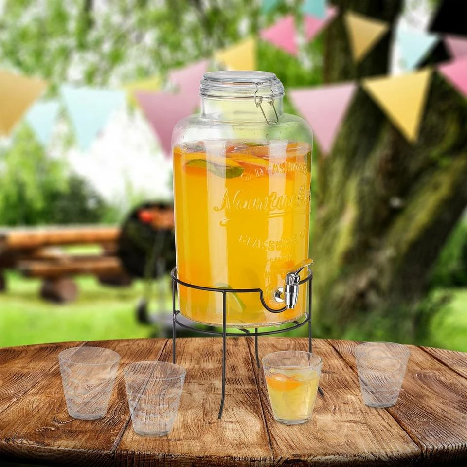 relaxdays Getränkespender Getränkespender Set mit Gläsern 2 relaxdays Getränkespender Getränkespender Set mit Gläsern – Bild 2