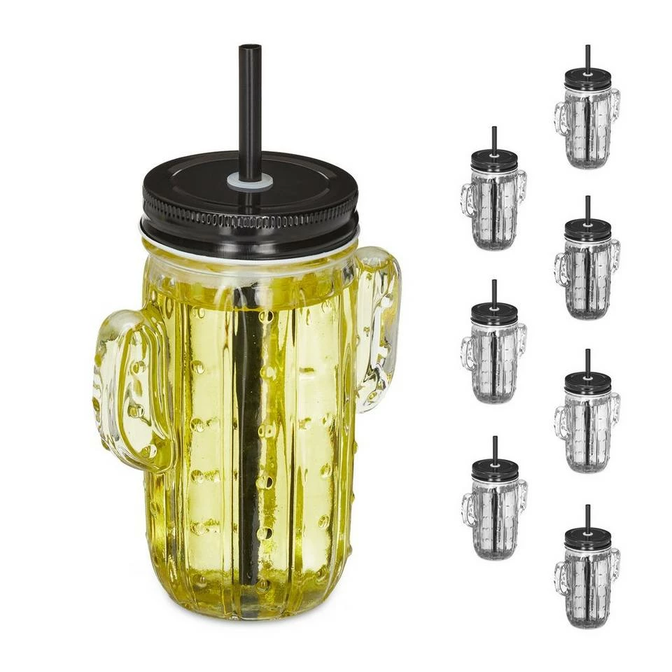relaxdays Gläser-Set »8er Set Trinkgläser Kaktus mit Strohhalm«, Glas, mit abnehmbaren Deckel 1 relaxdays Gläser-Set »8er Set Trinkgläser Kaktus mit Strohhalm«, Glas, mit abnehmbaren Deckel