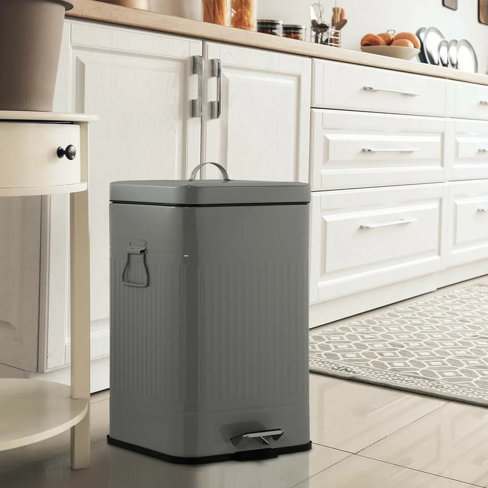 relaxdays Mülleimer »Retro Treteimer 20 Liter«, hellgrau Schwarz, Weiß Schwarz, Grau Schwarz 2 relaxdays Mülleimer »Retro Treteimer 20 Liter«, hellgrau Schwarz, Weiß Schwarz, Grau Schwarz – Bild 2