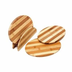 relaxdays Frühstücksbrett »Bambus Frühstücksbrettchen gestreift«, Bambus