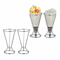 relaxdays Servierständer »4 x Pommeshalter Edelstahl«, Edelstahl