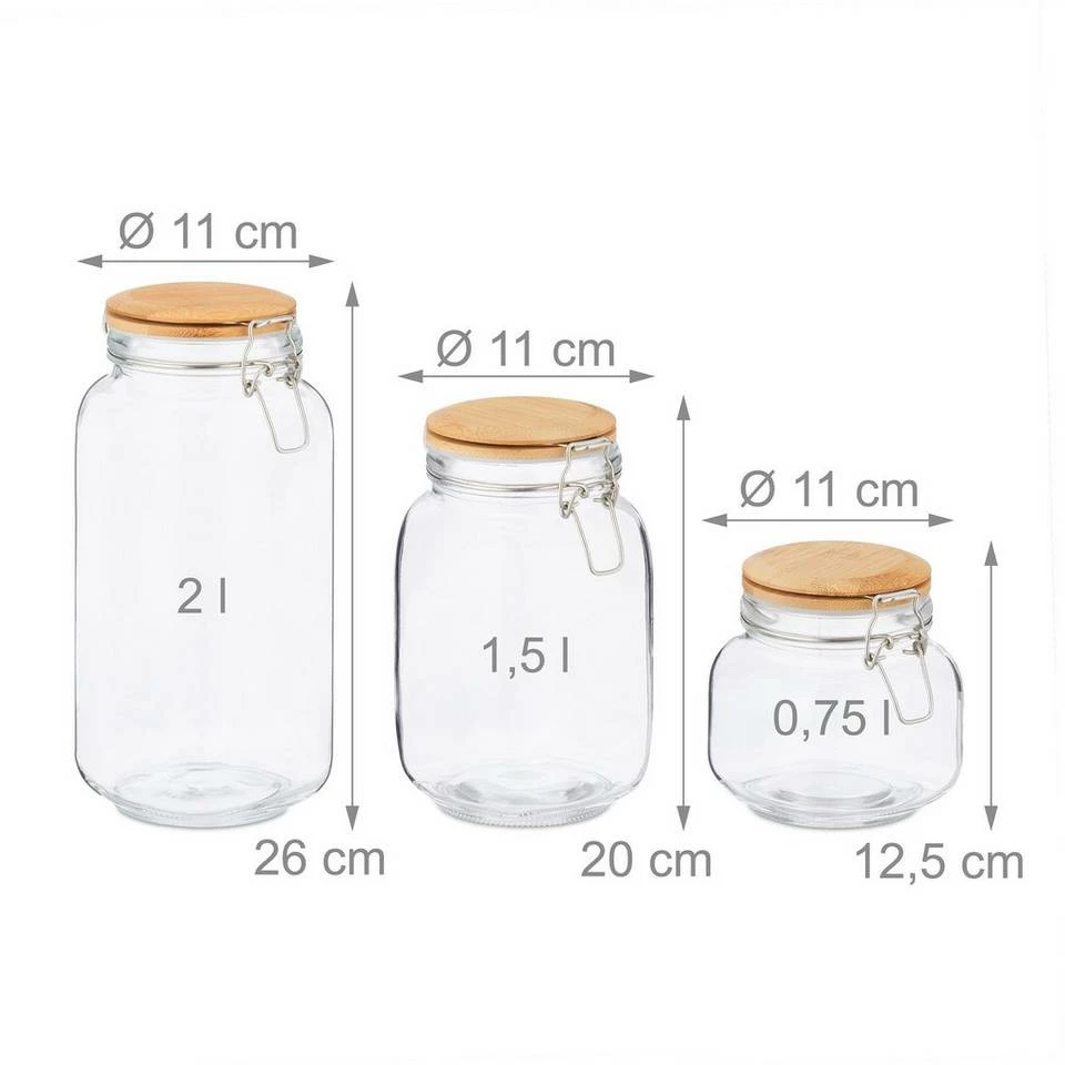 relaxdays Vorratsglas »Vorratsgläser im 3er Set Bügelverschluss«, Glas 4 relaxdays Vorratsglas »Vorratsgläser im 3er Set Bügelverschluss«, Glas – Bild 4